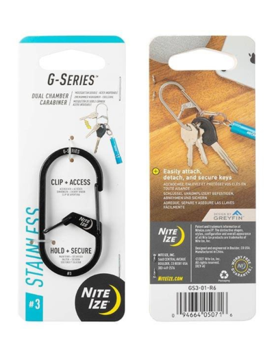 Nite Ize G-Series 3“ dvigubas karabinas, juodas GS3-01-R6